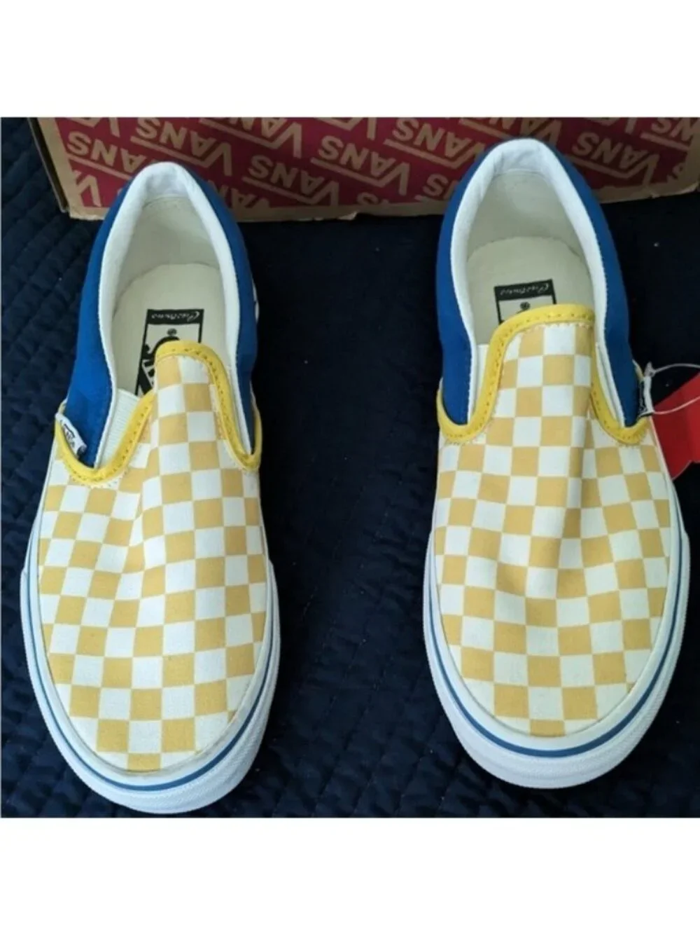 Vans Classic Slip On Women 6.5 Custom Yellow Blue and White 0826